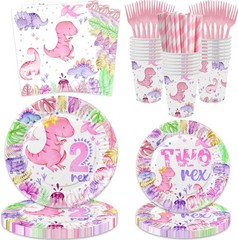 Watercolor Dinosaur Disposable Party Tableware (Plates, Cups, Napkins, Forks)