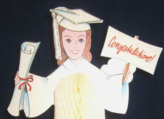 Vintage New Honeycomb Tissue Graduation Girl Centerpiece 11.5” Cutouts Cake Dec