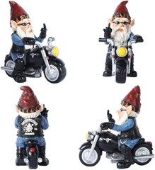 Gnome Riding Motorcycle Middle Finger Statue Funny Biker Garden Decor Lawn Patio