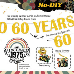 47Pcs 60Th Birthday Decorations for Men Women, PRE-STRUNG Vintage 1966 Banner Pa