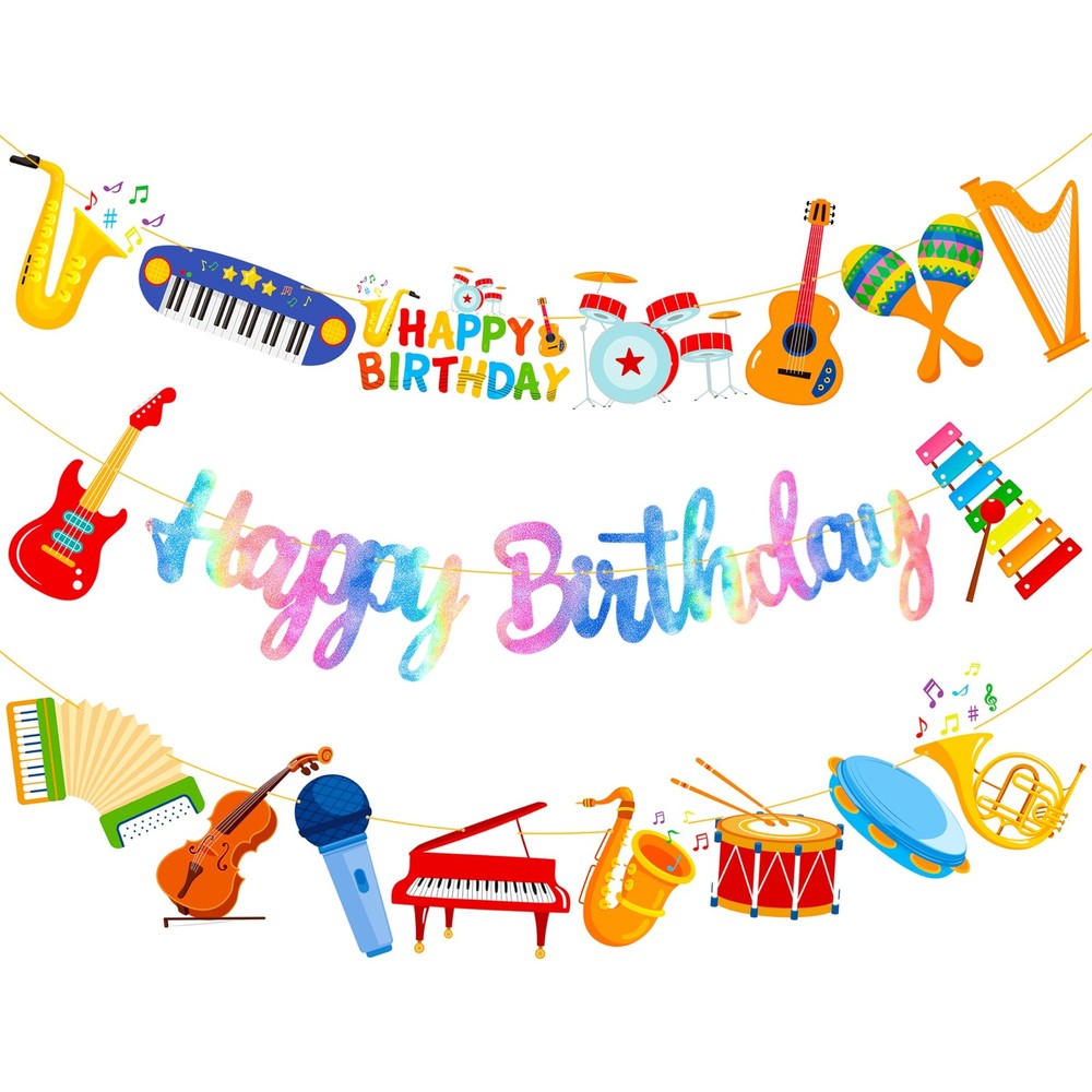 Musical Birthday Party Decorations Colorful Musical Instrument Theme Banners …