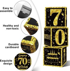 Eiurteao 3pcs Black Gold 70th Birthday Decorations Boxes for Men Women | Happ…