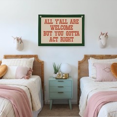 Welcome Wall Hanging Canvas Banner, Classroom Decor, Western Vintage Linen Ba…