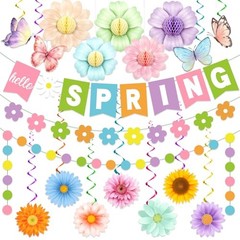 Hello Spring Decorations Banner,Spring Party Decorations includes Colorful
