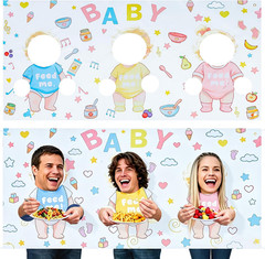 2Pcs Feed Me Baby Shower Game Backdrop, Funny Blindfold Feeding Baby Game Banner
