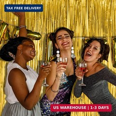 2 Pack Gold Fringe Curtain Backdrop Tinsel Streamers Birthday Party Decorations