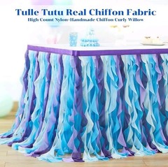 Mermaid Tulle Tutu Ruffle Curly Willow Table Skirt for Rectangle Table 9ft,…