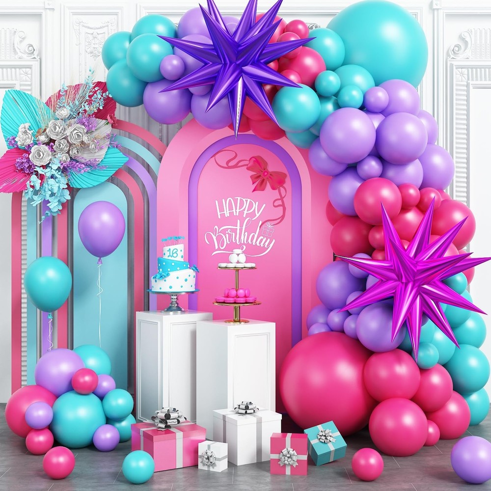 Hot Pink and Teal Blue Balloon Arch Garland Kit, Purple Rose Red Teal Blue Ho…