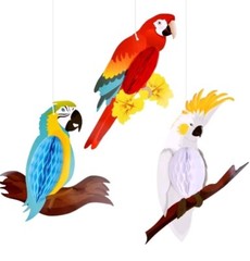 6pcs Tropical Birds Hanging Parrot Paper Colorful Honeycomb Hawaiian Party Decor