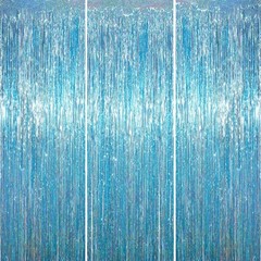 3 Pack 3.3 x 6.6 ft Light Blue Foil Fringe Backdrop Curtains, Tinsel Streamer…