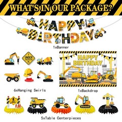 Construction Birthday Party Supplies & Decorations Kit with Excavator Banner,…