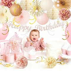 ChampagneGold Beige Birthday Decorations for Women Girls, Boho Peach Paper La…