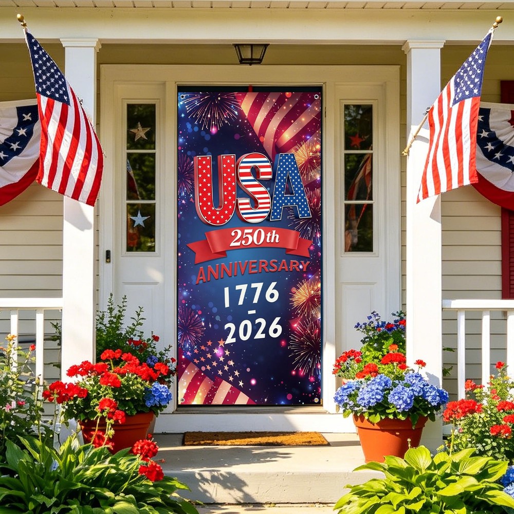 250th Anniversary Decorations Door Cover USA 250 Anniversary Patriotic 4th o…