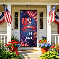 250th Anniversary Decorations Door Cover USA 250 Anniversary Patriotic 4th o…