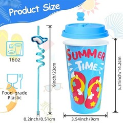 Summer Pool Party Cups Set 24 Reusable Plastic Cups With Lids Straws