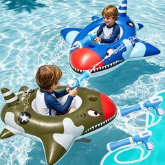 2 Pack Inflatable Shark Pool Floats Kids Water Toys Squirt Guns Safe Seat Outdoo