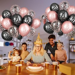 50th Birthday Decorations for Women, Pre-Strung Black Rose Gold Happy Birthda…