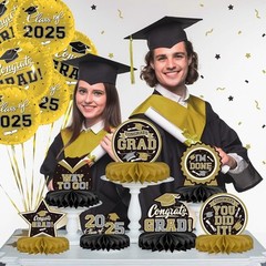 9PCS Graduation Party Decorations Class of 2025 Congrats Grad Table Black