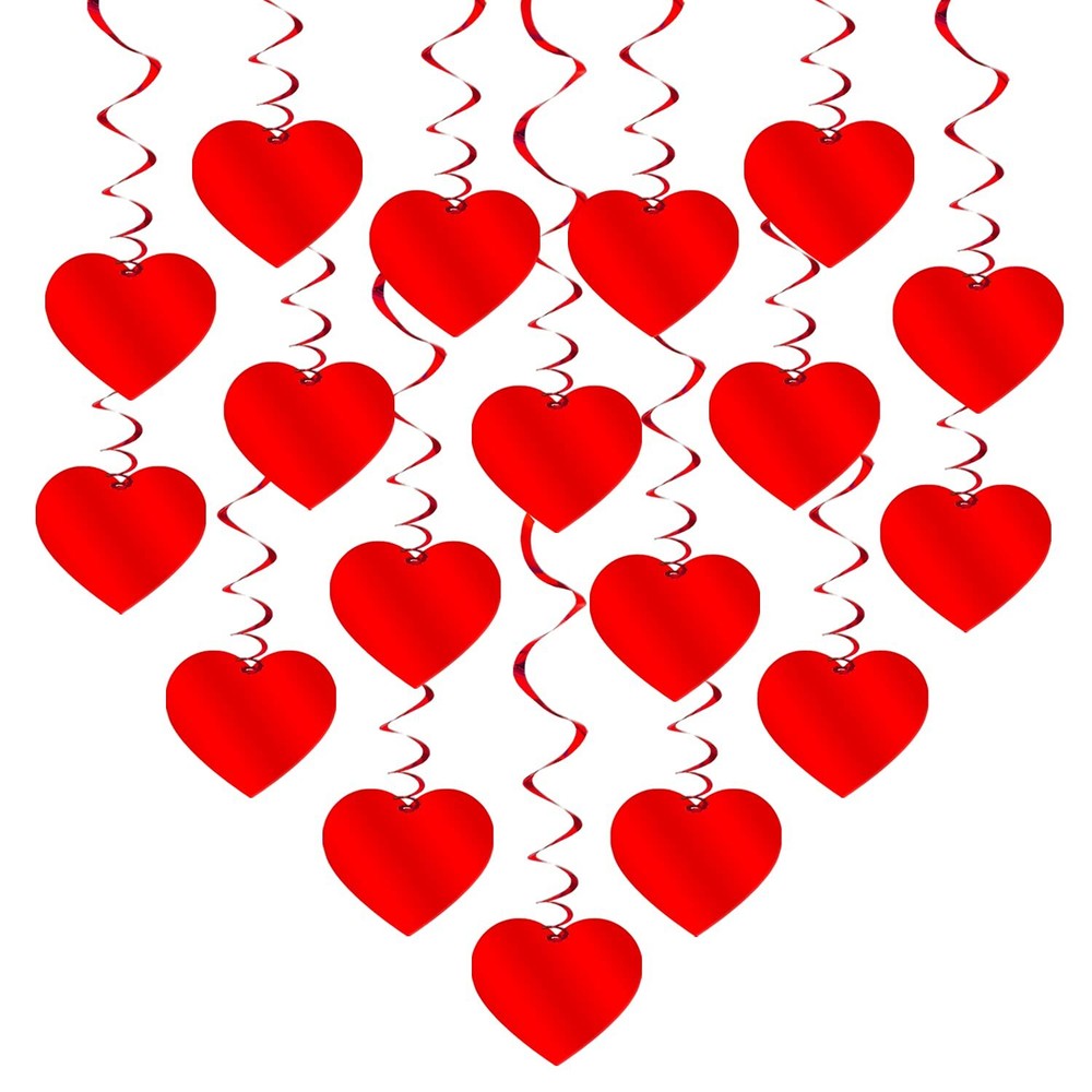 18-Pack Valentine’s Heart Hanging Swirl Decorations Romantic Atmosphere Setup