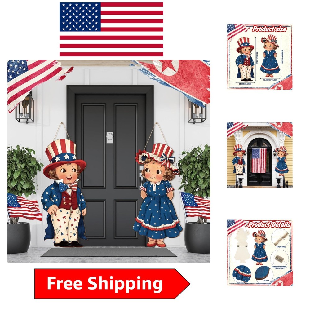 Patriotic 2-Piece Hanging Signs for Independence Day & Memorial Day Decor