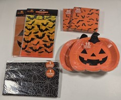 Halloween Party Bundle Paper Plates Napkins Table Cover Treat Bags – Lot of 8