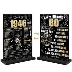 Black Gold 80th Birthday Decorations Back 5.9 x 8.3 inches,