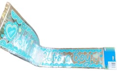 It’s A Boy Banner Baby Shower Decor 12′ x 5″ LASER Silver Foil Blue Retro 2010