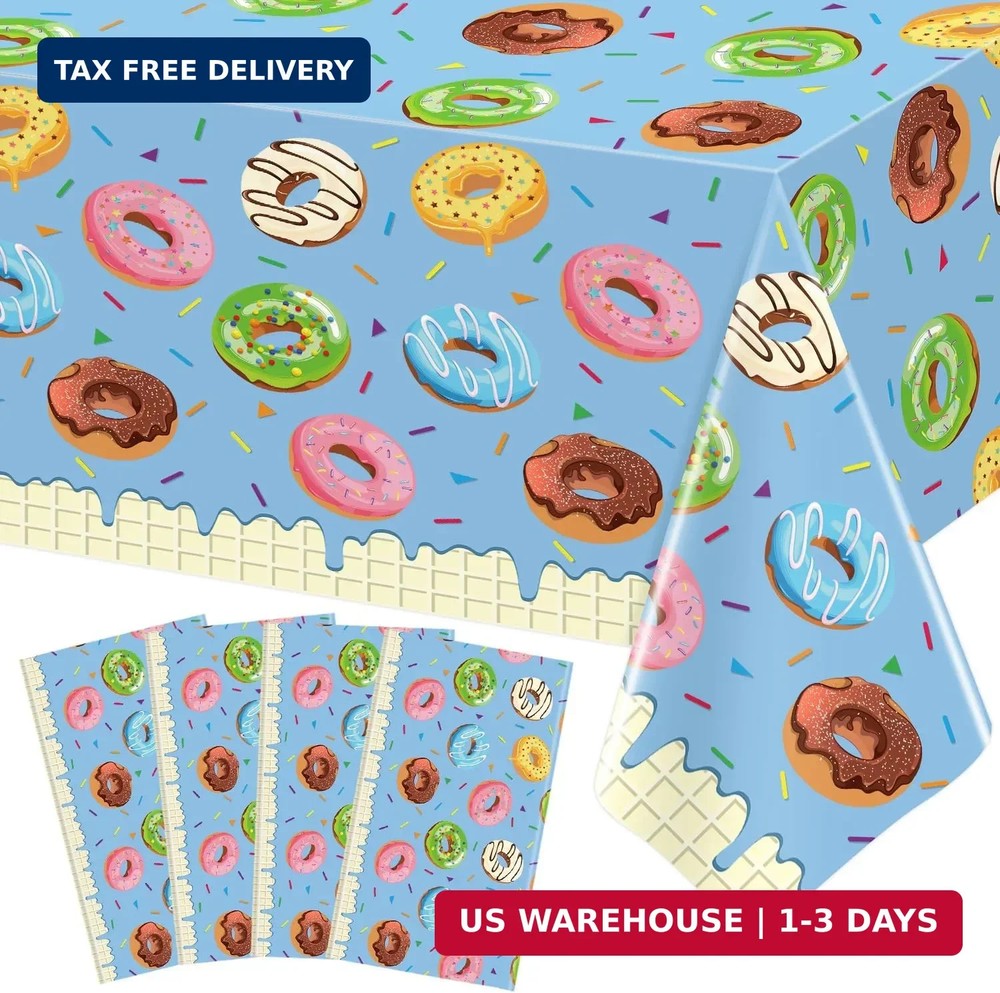 4 Pack Donut Party Tablecloth Sprinkle Donut Theme Party Decorations Blue Ice Cr