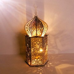 Eid Mubarak Ramadan Wooden LED Night Light Ornaments Muslim Festival Decor JQ