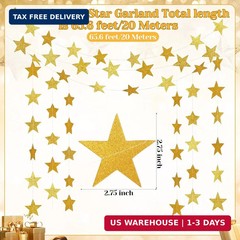 Spakon 65 Feet Glitter Star Paper Garland Banner Hanging Decoration Star Streame