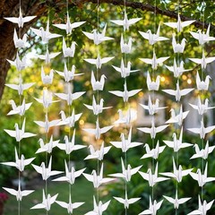 4 Pack 3D White Paper Crane Hanging Garlands Birds Streamers Garland Origami …