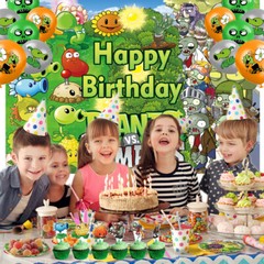 Plants vs Zombies Party Decorations Set Plates Balloons Banner Cake Toppers