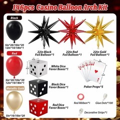 Casino Balloon Arch Garland Kit with Red Black and Gold Balloons Dice Boxes R…