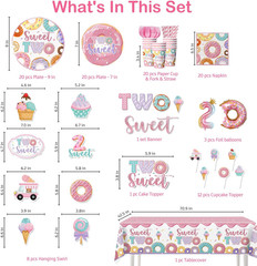 155 Pcs Two Sweet Birthday Decorations, Donut 2Nd Birthday Decorations for Girl
