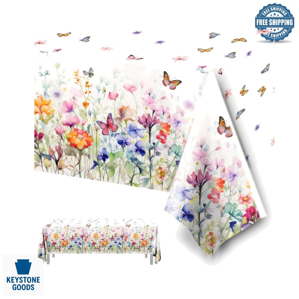 Wildflower Baby Shower Tablecloth, 70.8″ x 42.5″ (3pcs) – Floral & Butterfly …
