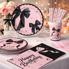Pink Black Bow Birthday Party Decorations, 237Pcs Coquette Birthday Decorations