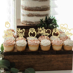 Decoracion de Cupcakes de Anillo de Diamante Corazon Boda Compromiso Paquete 24