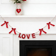 Valentine’S Day Decorations Garland Banner, 6.1Ft Sequin Wood Love & Satin Bows
