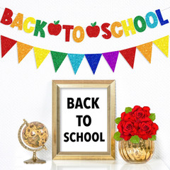 Glitter Back to School Banner and Colorful Glittery Pennant Banner for Back to S