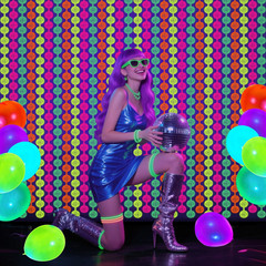 Neon Party Decorations – 2 Pcs Colorful Fluorescent Disco Tinsel Curtains Neon S