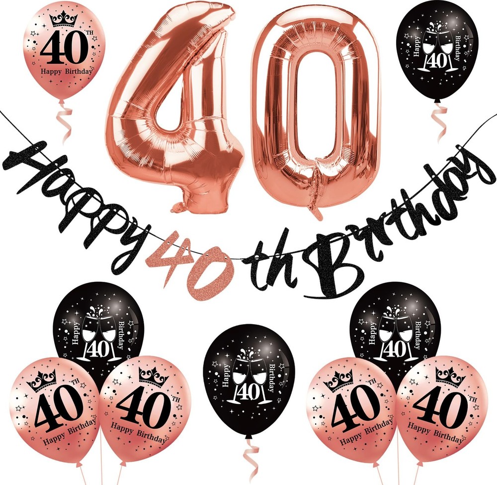 11Pcs 40th Birthday Decorations Kit for Women, Rose Gold Happy 40th Birthday …