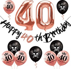 11Pcs 40th Birthday Decorations Kit for Women, Rose Gold Happy 40th Birthday …