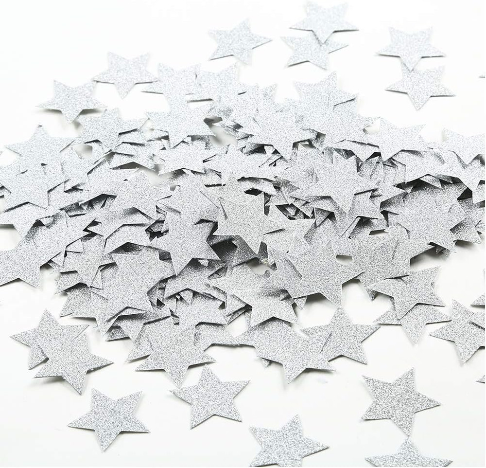 Glitter Star Confetti Wedding Party Decor and Table Decor 1.2’’ in Diameter (Sil