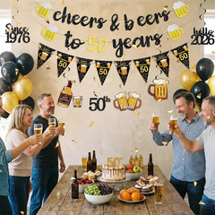 Black Gold 50Th Birthday Decorations for Him Men, Happy 50Th Birthday Supplies C