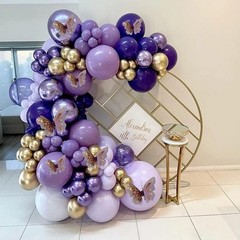 Purple Balloon Garland Kit With Butterfly Dark And Gold Arch Lavender Light D…