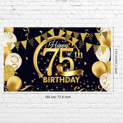 Birthday Party Decoration Extra Large Fabric Black Gold Sign Poster for Annivers