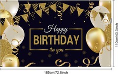 Black Gold Happy Birthday Backdrop Banner 185 x 110 cm Party Decoration