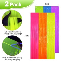 Glow in The Dark Tinsel Curtains 2 Pack – 3.3×6.6ft UV Reactive ‌Fluorescent …