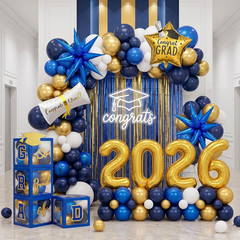 Purple Graduation Decorations 2026 Set of 4 GRAD Balloon Boxes with Balloon Arch