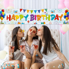 Colorful Happy Birthday Banner, Large Fabric Happy Birthday Sign Backdrop Backgr